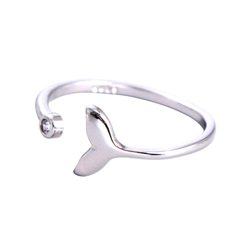 Silver toned minimalist whale tail ring - adjustable - Picture 3 of 3